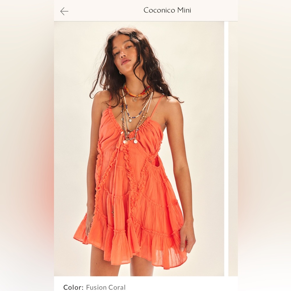 Free People Orange Tiered Spaghetti Strap Mini Dress